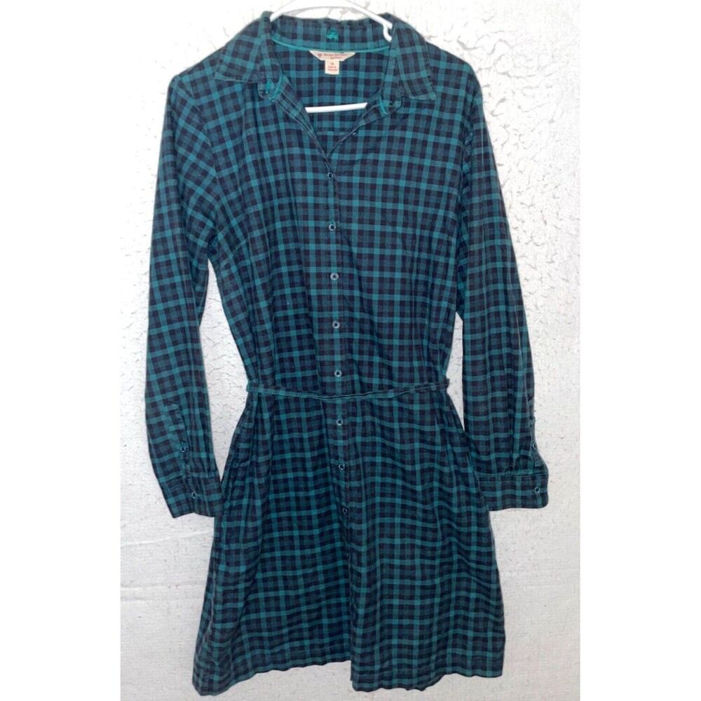 Brooks Brothers Red Fleece Navy Blue Green Tartan Plaid Flannel Shirt Dress 14